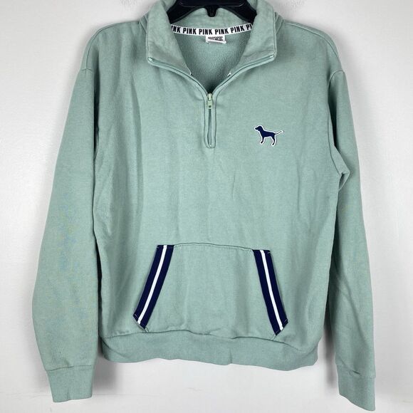 Victorias Secret PINK Pullover Sweatshirt XS Sage VTG Y2K  College Preppy Track - Picture 1 of 6